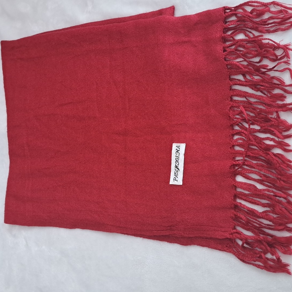 Red Fringe Trim Large Pashmina Wrap Scarf   73" X 26"
